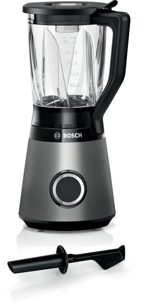 Frullatore Bosch VitaPower Serie 4 MMB6172S in acciaio inox con boccale in vetro resistente.